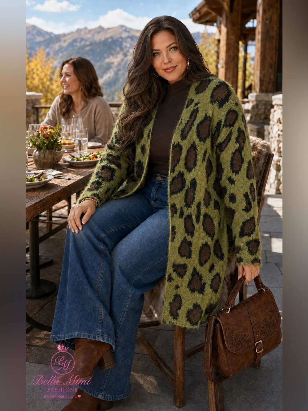 NWT Umgee Olive Leopard Open-Front Fuzzy Cardigan Sweater